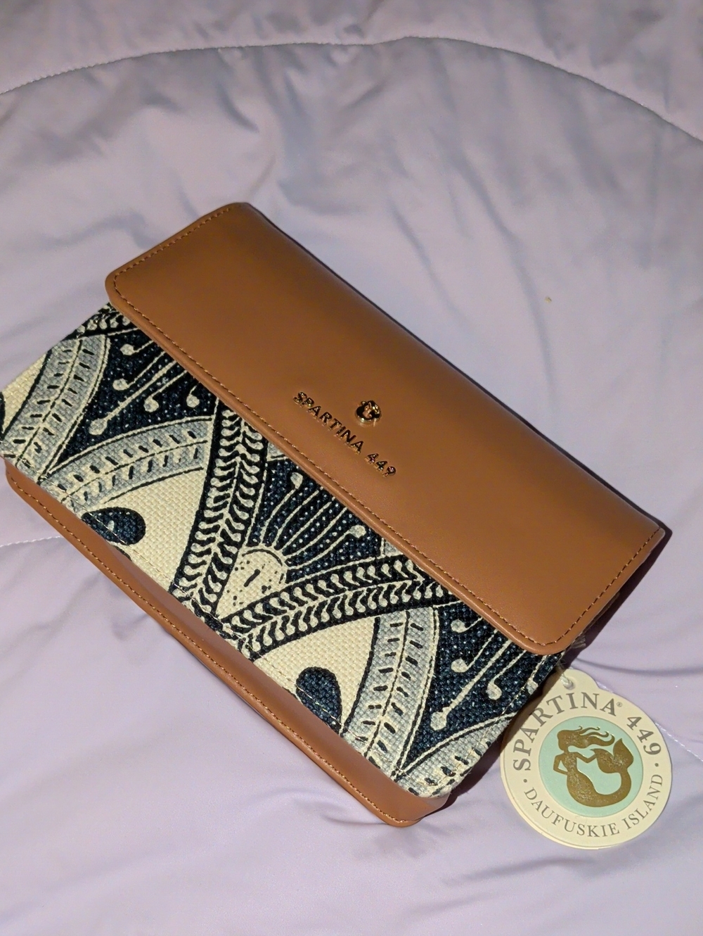 Spartina 449 Tan & Navy Eden Convertible Crossbody Ashley River Woven-Pattern